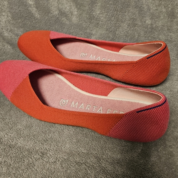 Rothy's x Marta Ferri Pink and Red Merino Wool Square Flat Flame Azalea Size 8.5 - Picture 3 of 16